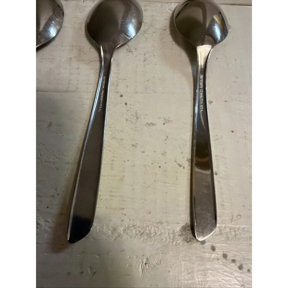 Set of 8 Superior NIGHT SKY pattern stainless oval place soup spoons 6 7/8